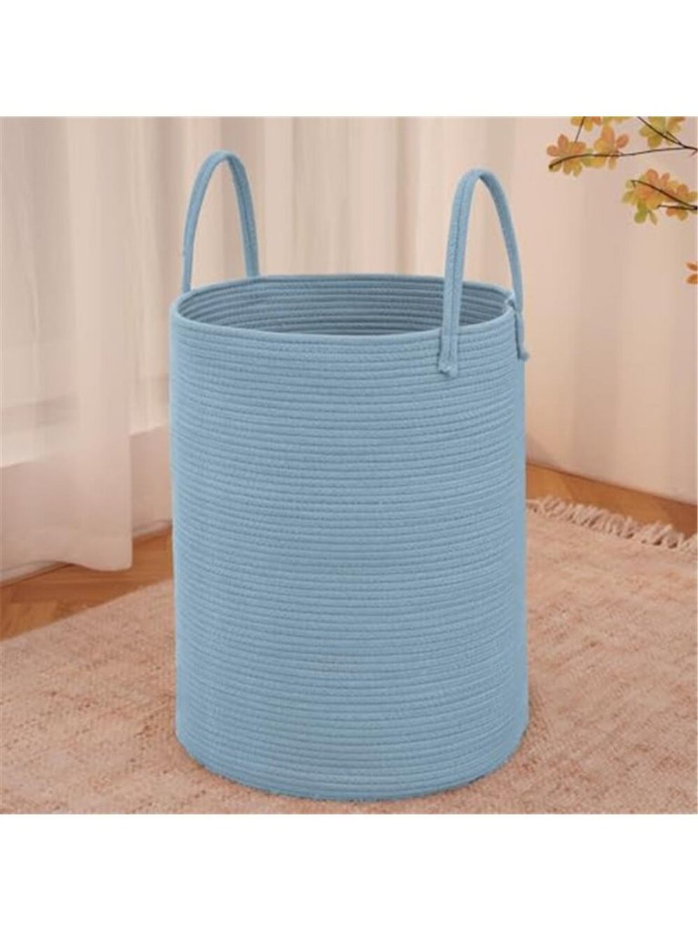 New 60L Cotton Rope Laundry Basket Hamper, Blue